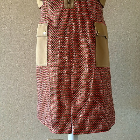 NWT Karen Millen Tweed And Contrast Pocket A Line Mini Dress Tan and Orange 10 - Picture 7 of 13